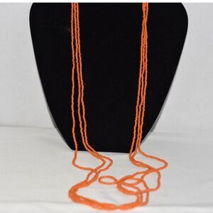 Vtg Boho Grunge Triple Strand Orange Sead Bead 37" Casual Necklace